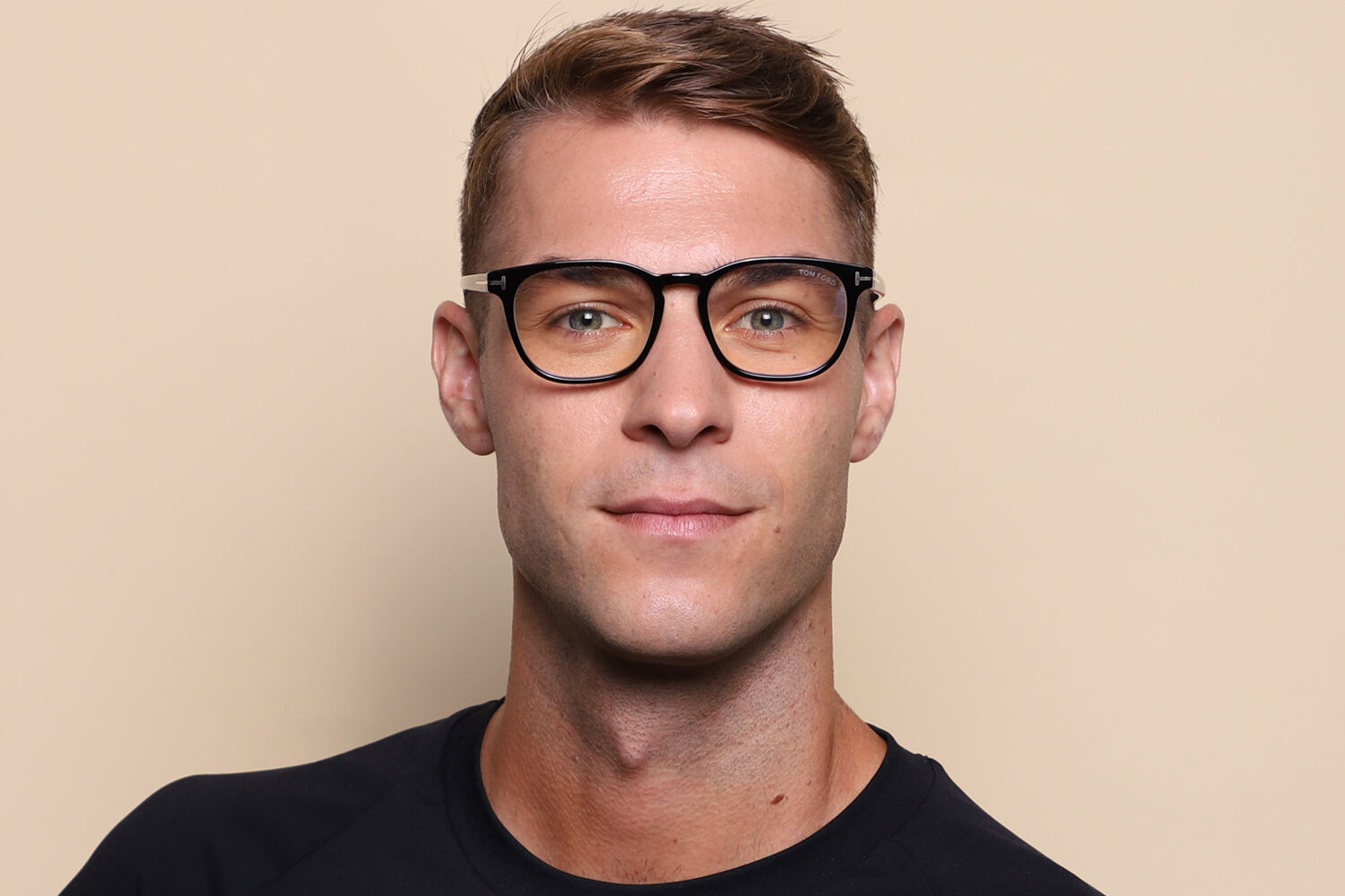 Tom Ford FT5868-B 001 Blue-Light Block Oval Shiny Black Eyeglasses