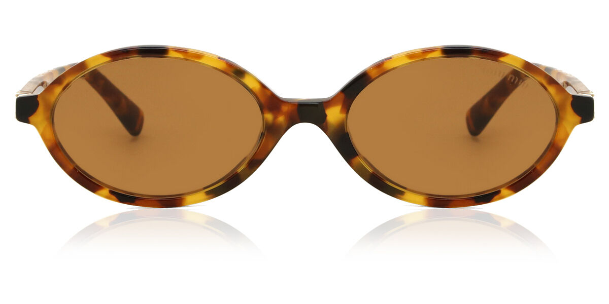 Miu Miu MU04ZS 19P2Z1 Oval Light Brown Tortoise Sunglasses