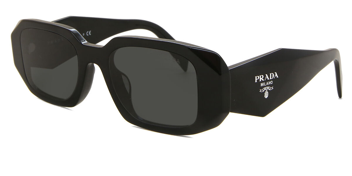 Prada PR 17WSF Symbole Asian Fit 1AB5S0 Rectangle Black Sunglasses