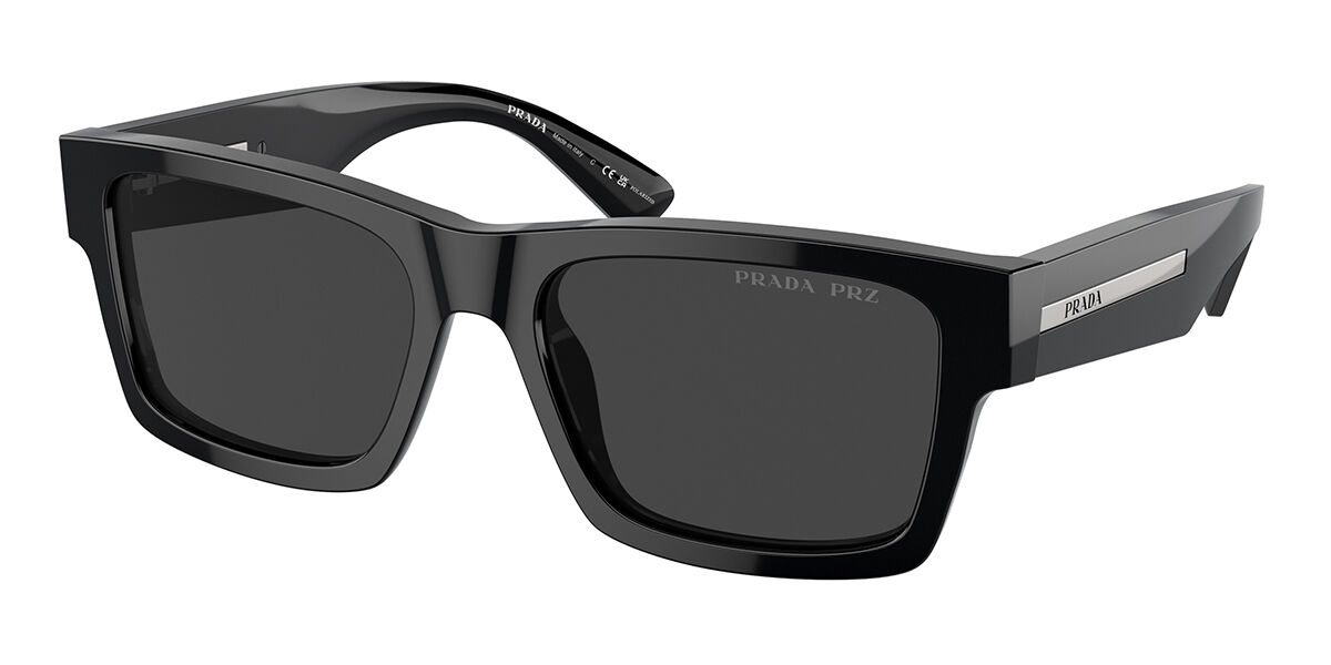 小物 Prada Black Frosted Sunglasses Prada PR 25ZSF Asian Fit Polarized 1AB08G Rectangle Black