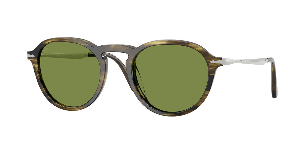 Persol PO3383S 12374E Oval Striped Black/Olive Green Sunglasses