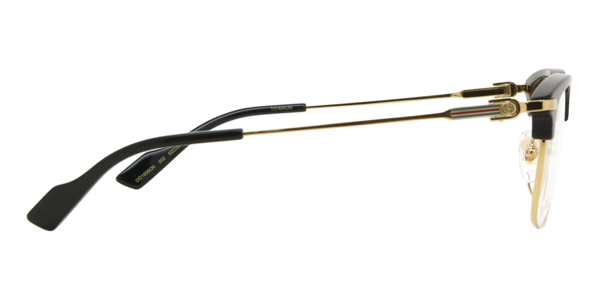 Gucci GG1606OK Asian Fit 002 Browline Gold/Black Eyeglasses