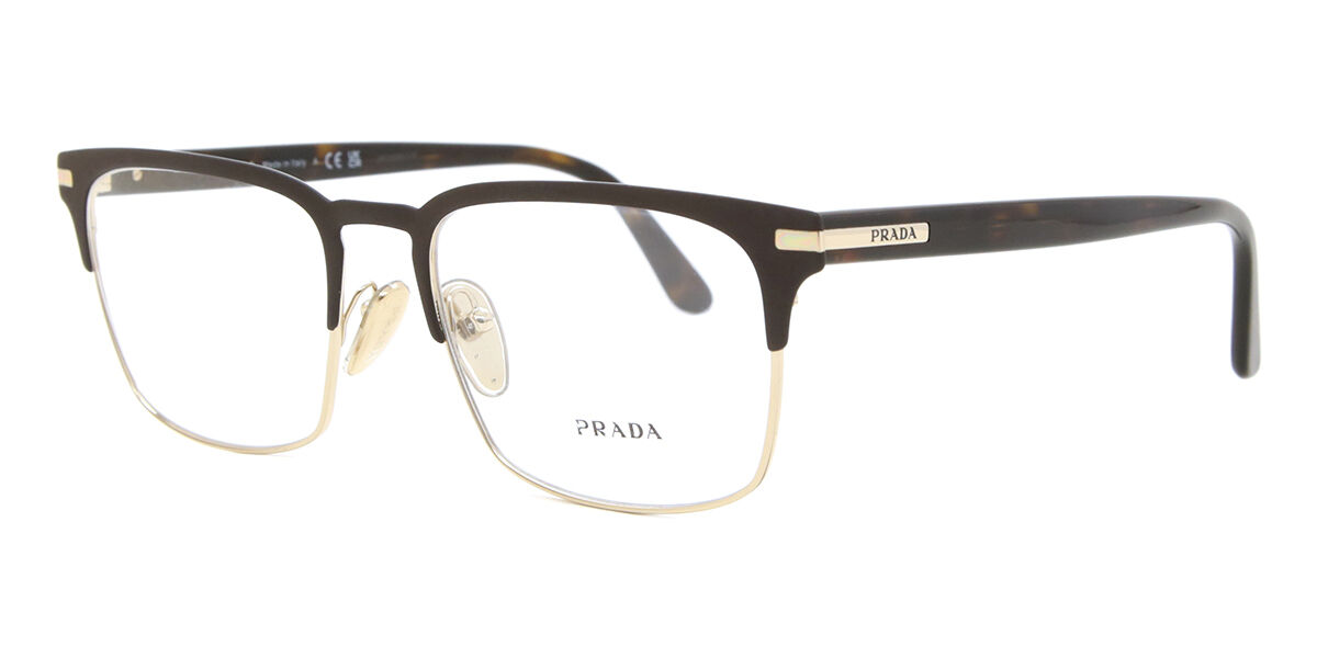 Prada PR 58ZV Asian Fit 01U1O1 Rectangle Matte Gunmetal Pale Gold