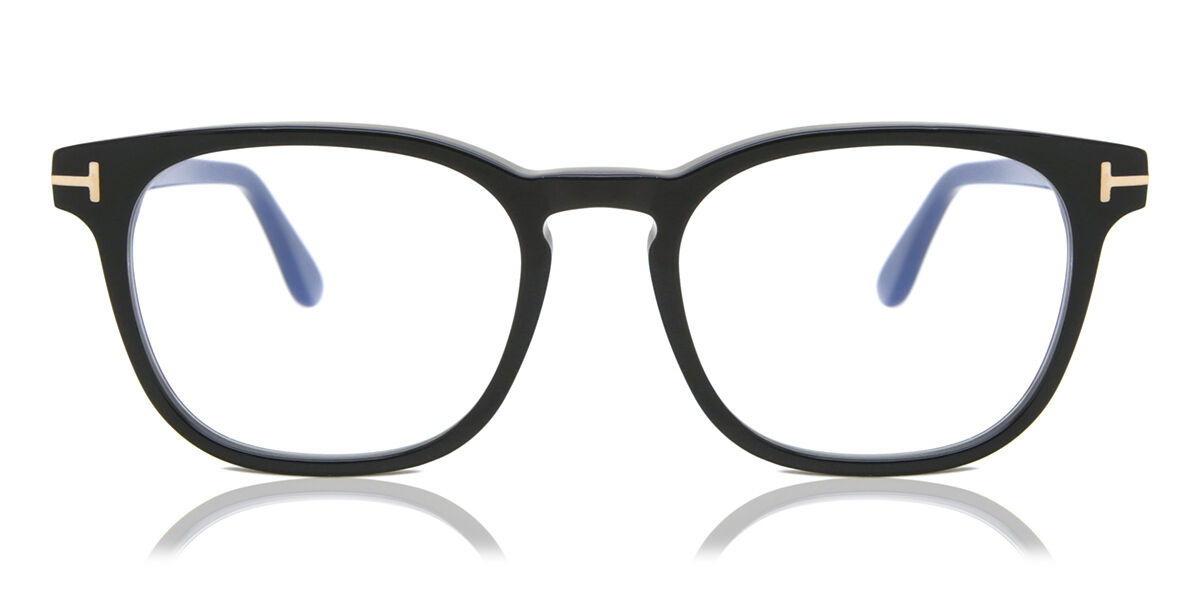 Tom Ford FT5868-B 001 Blue-Light Block Oval Shiny Black Eyeglasses