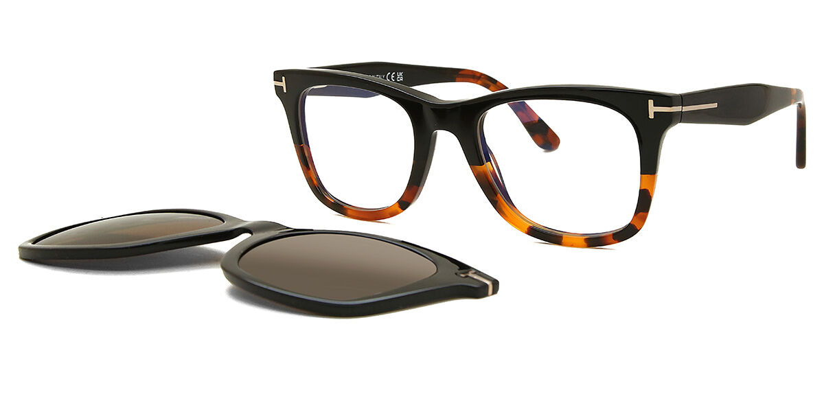 トムフォードビューティ Tom Ford FT5970-B with Clip-On 005 Blue-Light Block Square Black